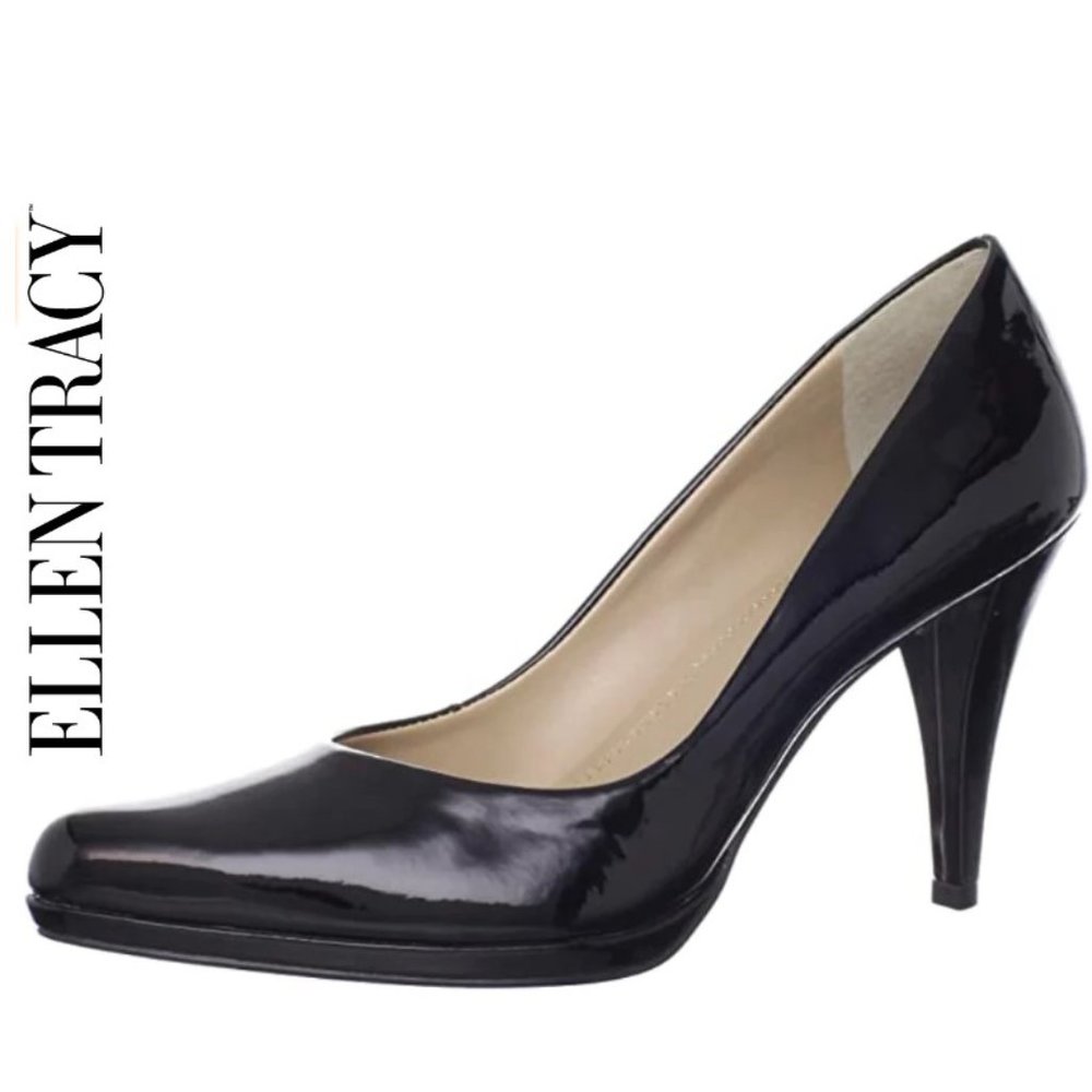 ELLEN TRACY CODY Black Patent Leather HEEL Shoes! Size 9.5!